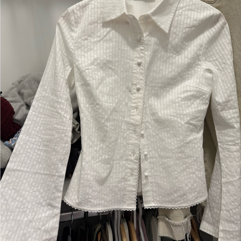 Princess Polly White Textured Button-Down Shirt